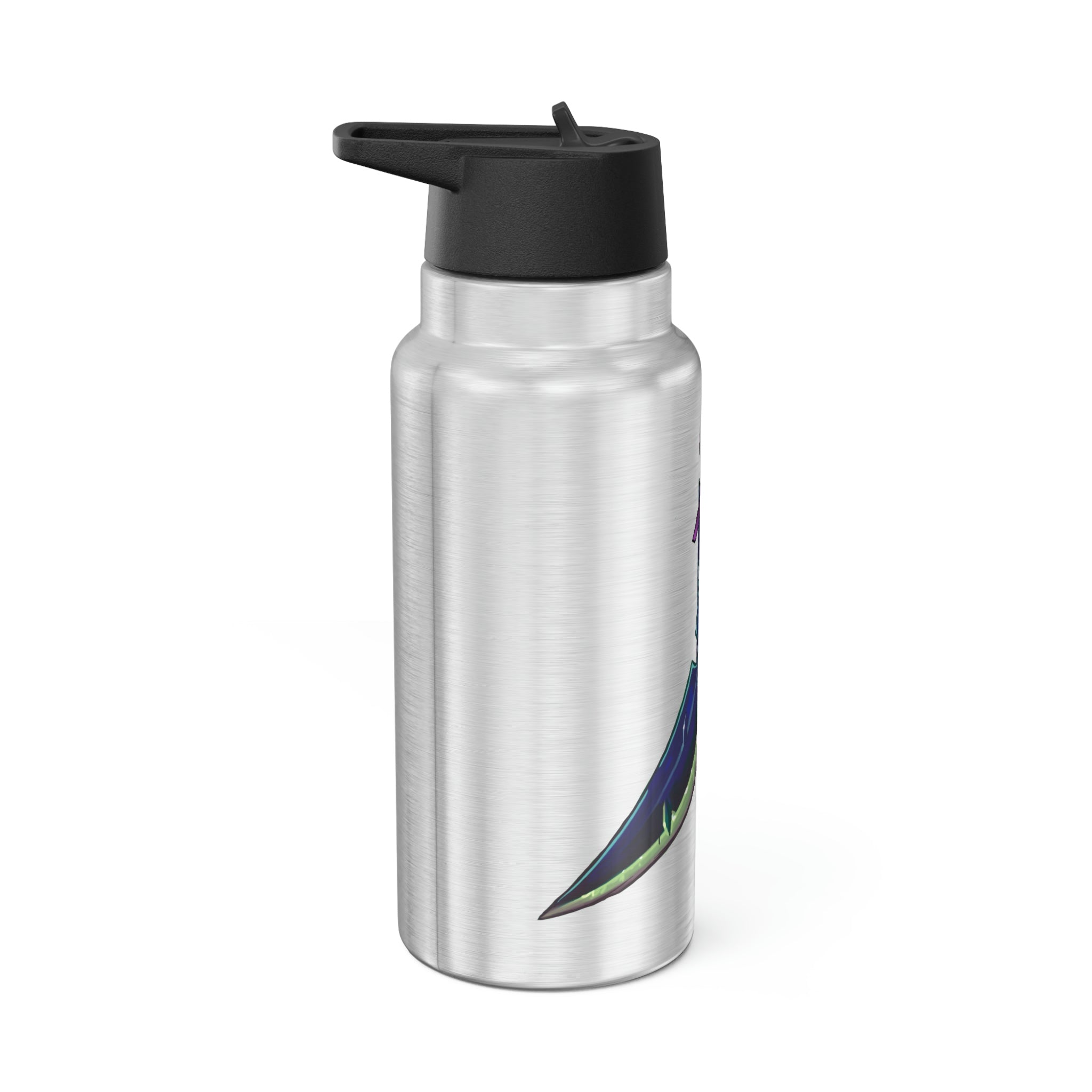 Dagger Gator Tumbler in stainless steel with a black cap and straw, showcasing a customizable design.
