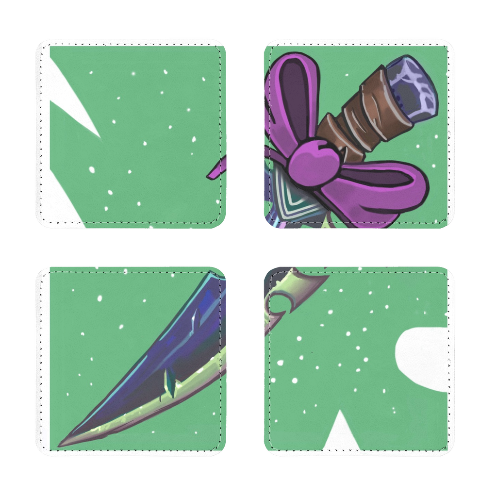 Pack of four Dagger Sublimation Coasters made of PU leather, featuring a white printable face and elegant white stitching.