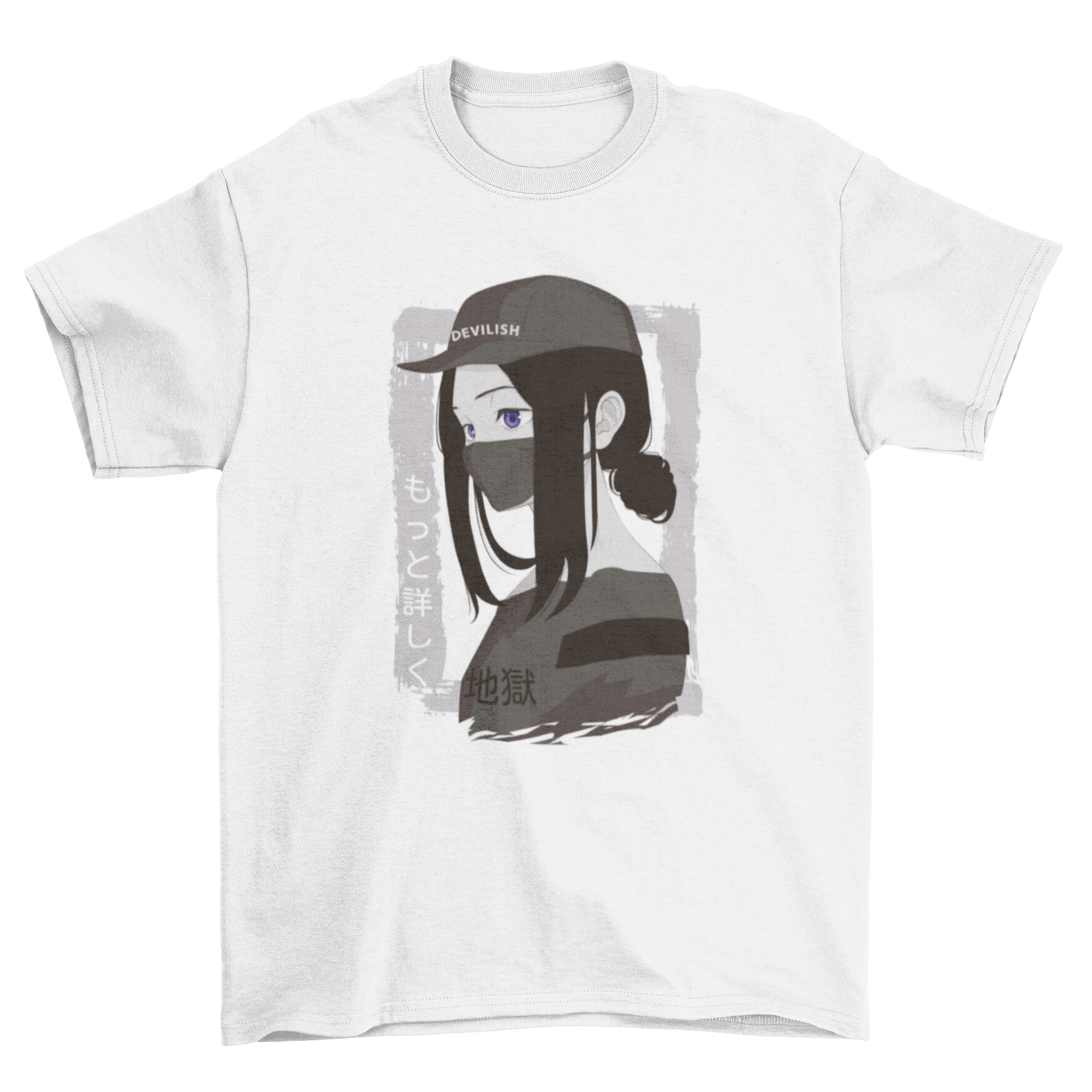 Dark anime girl t-shirt design featuring a pale girl in black clothing, showcasing a unique and stylish illustration.