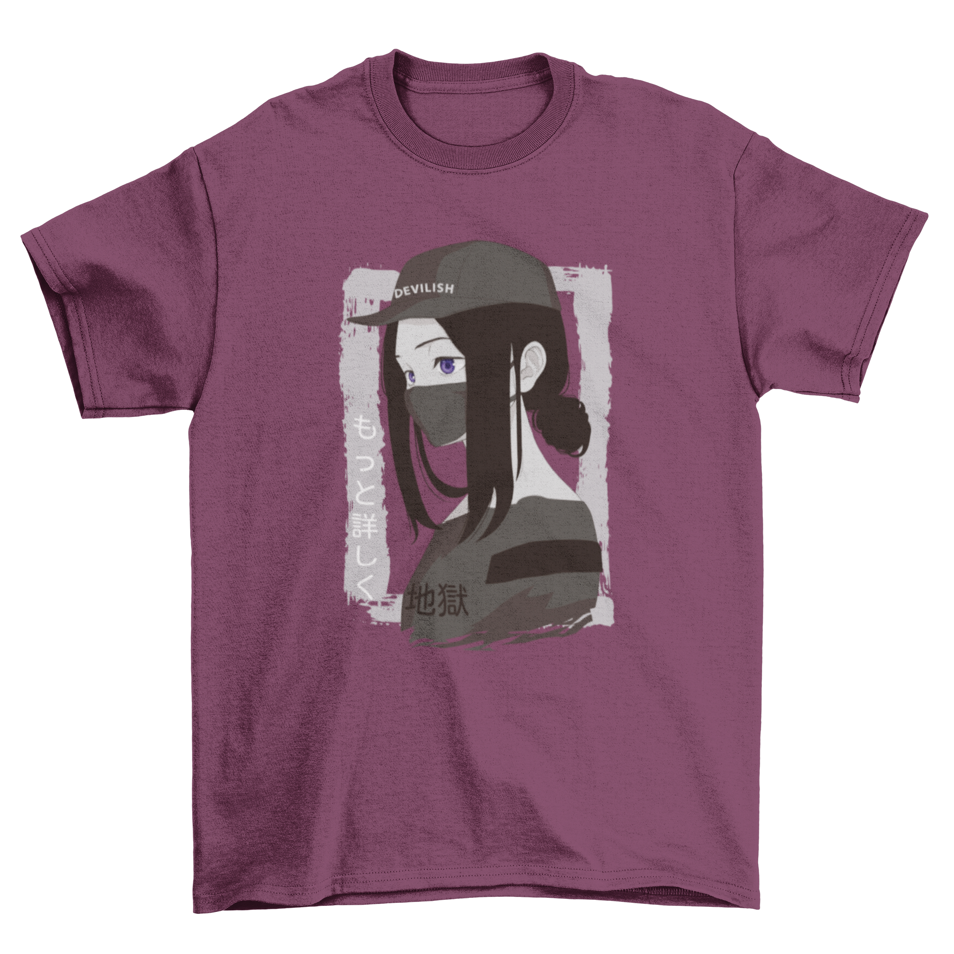 Dark anime girl t-shirt design featuring a pale girl in black clothing, showcasing a unique and stylish illustration.
