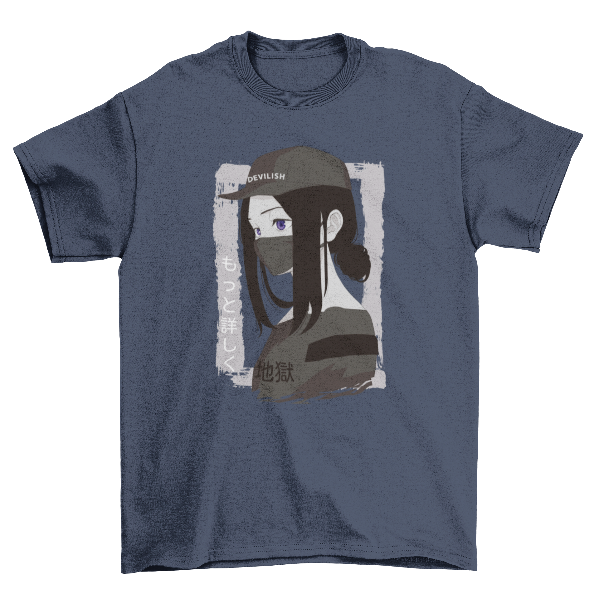 Dark anime girl t-shirt design featuring a pale girl in black clothing, showcasing a unique and stylish illustration.