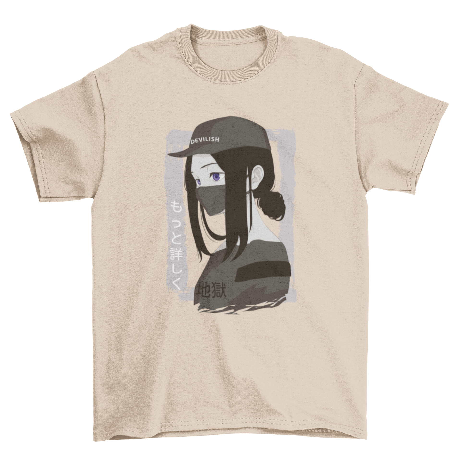 Dark anime girl t-shirt design featuring a pale girl in black clothing, showcasing a unique and stylish illustration.