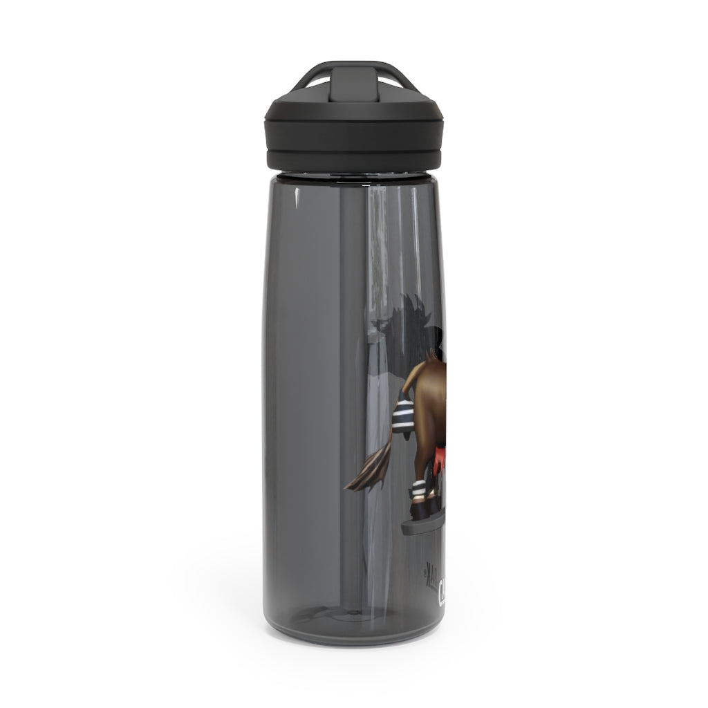 Dark Brown Cow CamelBak Eddy® Water Bottle in 20oz and 25oz sizes, showcasing its durable design and spill-proof valve.