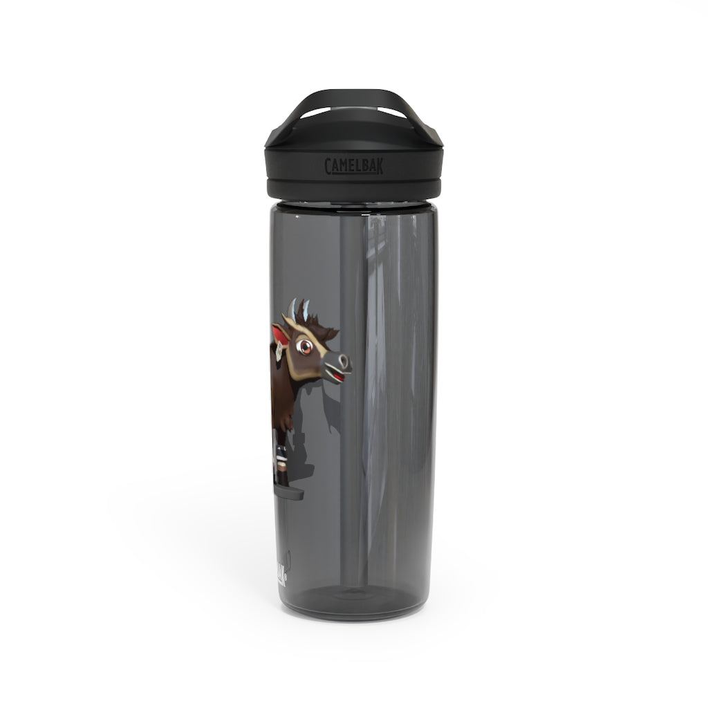 Dark Brown Cow CamelBak Eddy® Water Bottle in 20oz and 25oz sizes, showcasing its durable design and spill-proof valve.