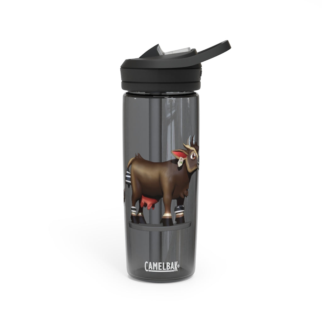 Dark Brown Cow CamelBak Eddy® Water Bottle in 20oz and 25oz sizes, showcasing its durable design and spill-proof valve.