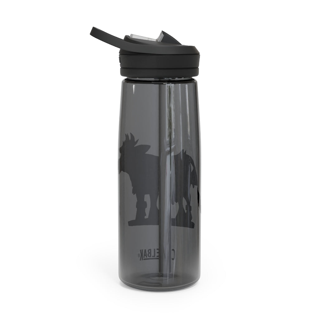 Dark Brown Cow CamelBak Eddy® Water Bottle in 20oz and 25oz sizes, showcasing its durable design and spill-proof valve.