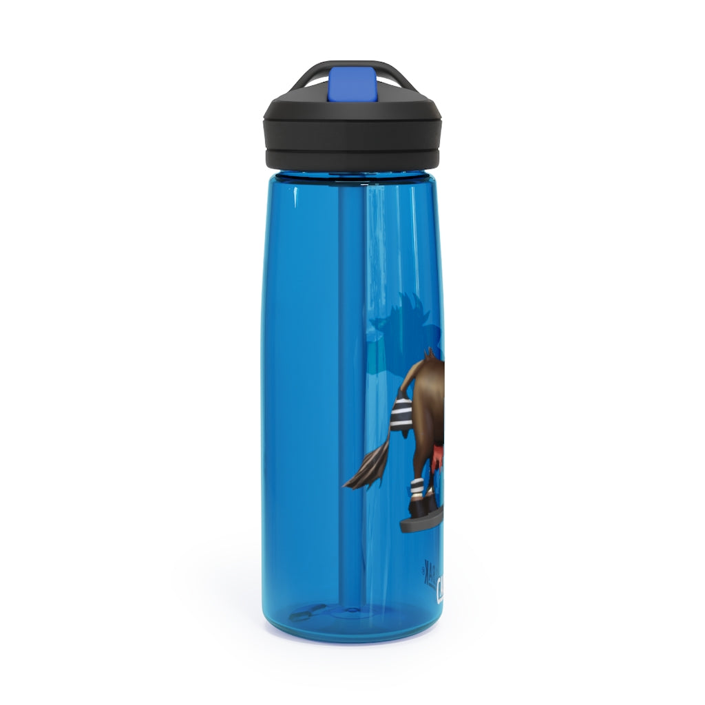 Dark Brown Cow CamelBak Eddy® Water Bottle in 20oz and 25oz sizes, showcasing its durable design and spill-proof valve.