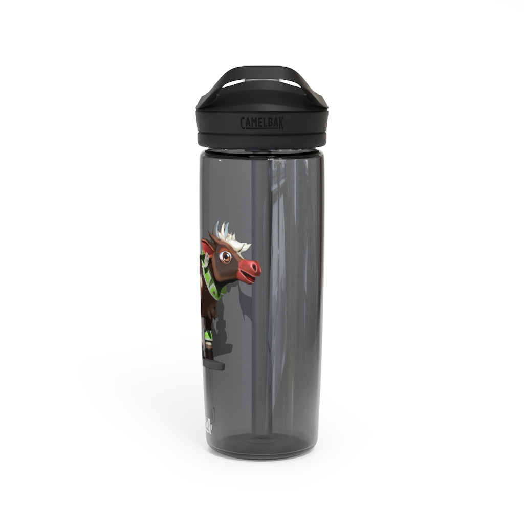 Dark Brown Cow CamelBak Eddy® Water Bottle in 20oz and 25oz sizes, showcasing its durable design and spill-proof features.