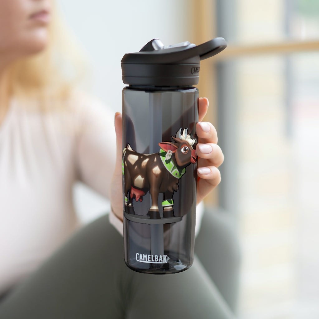 Dark Brown Cow CamelBak Eddy® Water Bottle in 20oz and 25oz sizes, showcasing its durable design and spill-proof features.