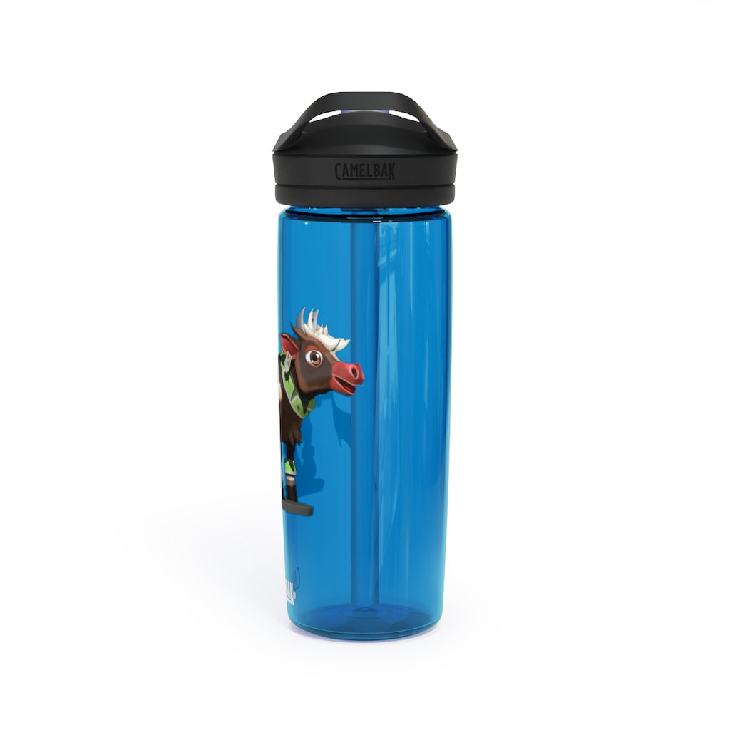 Dark Brown Cow CamelBak Eddy® Water Bottle in 20oz and 25oz sizes, showcasing its durable design and spill-proof features.