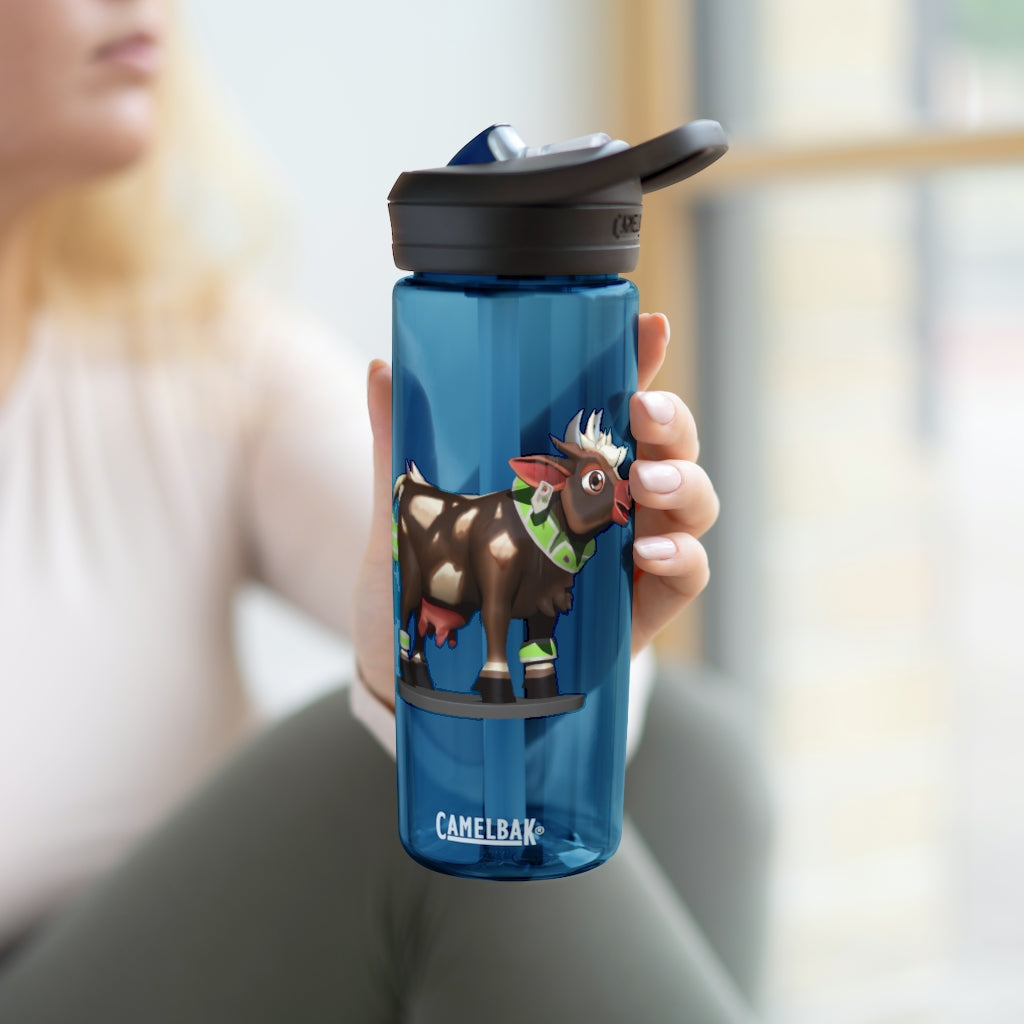 Dark Brown Cow CamelBak Eddy® Water Bottle in 20oz and 25oz sizes, showcasing its durable design and spill-proof features.