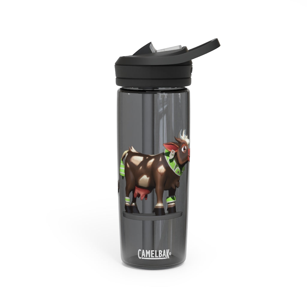 Dark Brown Cow CamelBak Eddy® Water Bottle in 20oz and 25oz sizes, showcasing its durable design and spill-proof features.