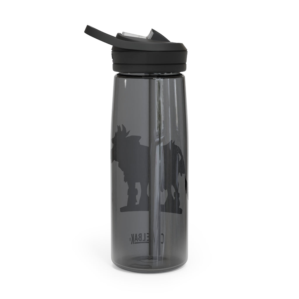 Dark Brown Cow CamelBak Eddy® Water Bottle in 20oz and 25oz sizes, showcasing its durable design and spill-proof features.