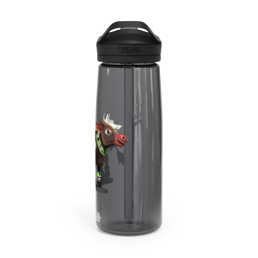 Dark Brown Cow CamelBak Eddy® Water Bottle in 20oz and 25oz sizes, showcasing its durable design and spill-proof features.