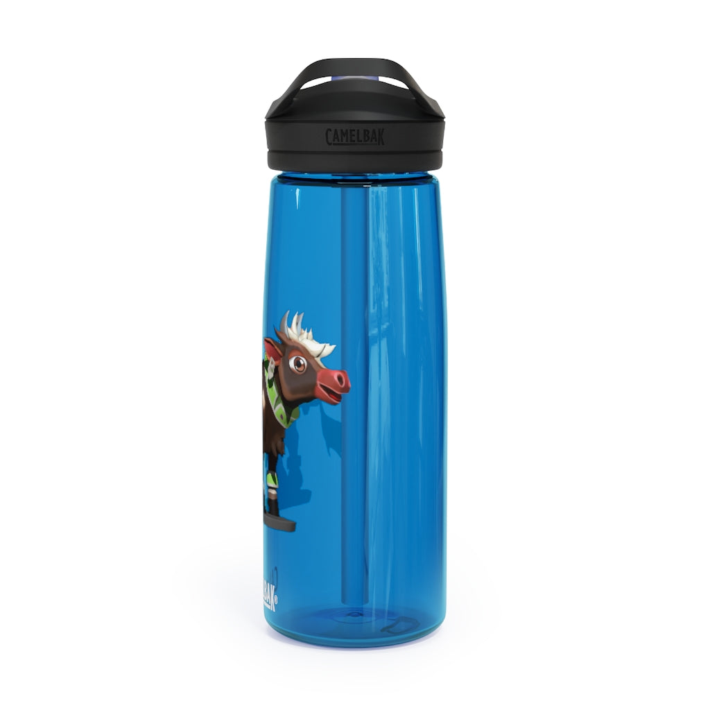Dark Brown Cow CamelBak Eddy® Water Bottle in 20oz and 25oz sizes, showcasing its durable design and spill-proof features.