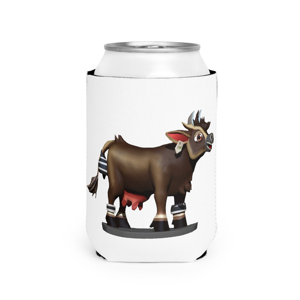 Dark Brown Cow Can Cooler Sleeve made of durable neoprene, designed to fit standard 12 oz cans with a stylish cow print.