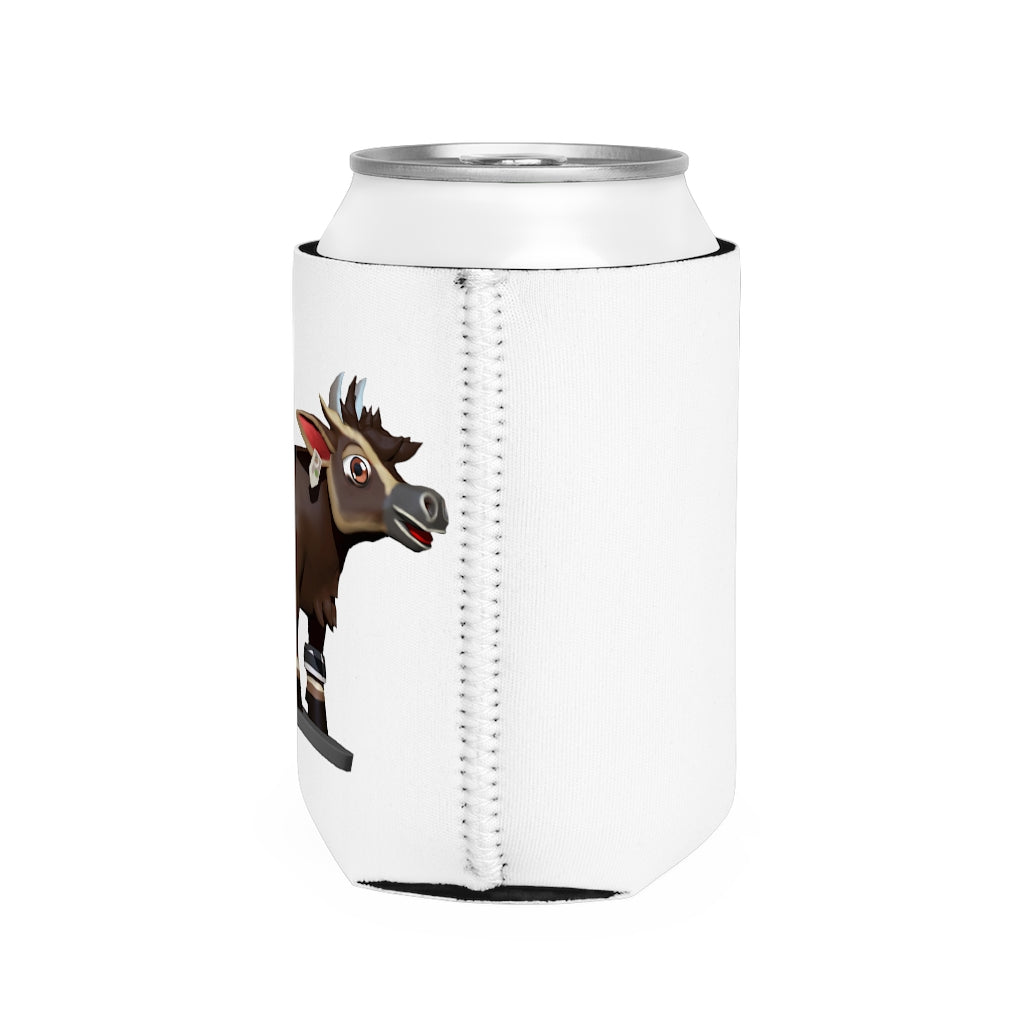 Dark Brown Cow Can Cooler Sleeve made of durable neoprene, designed to fit standard 12 oz cans with a stylish cow print.