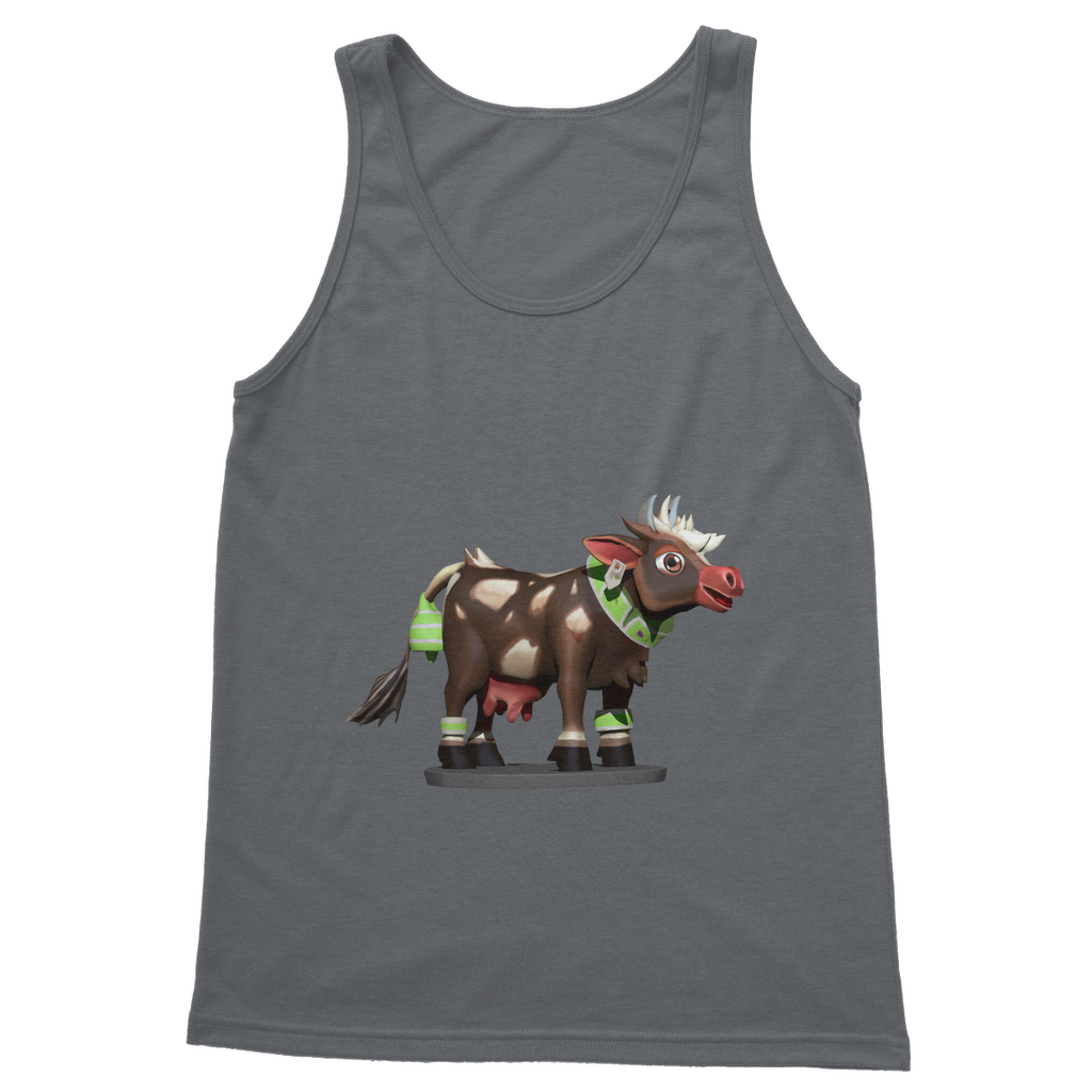 Dark Brown Cow Classic Adult Vest Top featuring a unisex design, rib knit trim, and comfortable straps, perfect for casual wear.