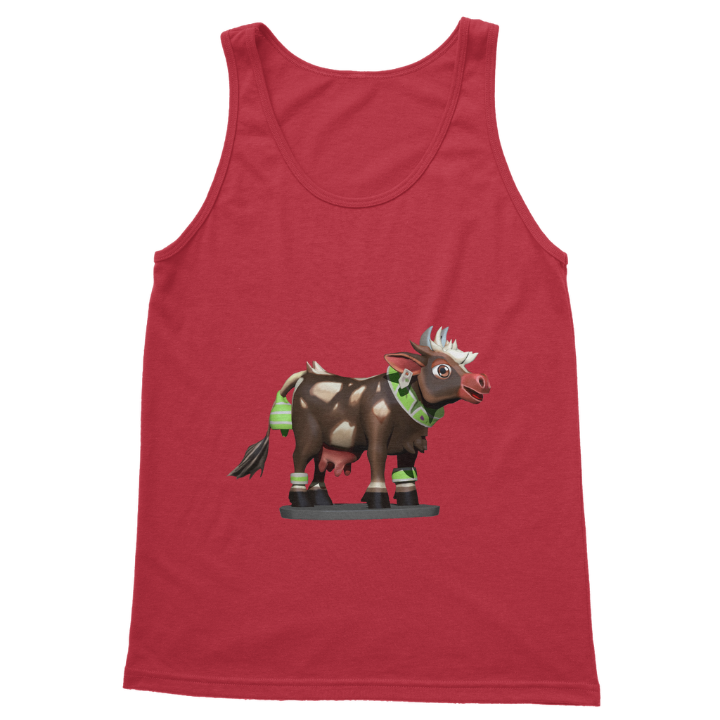Dark Brown Cow Classic Adult Vest Top featuring a unisex design, rib knit trim, and comfortable straps, perfect for casual wear.