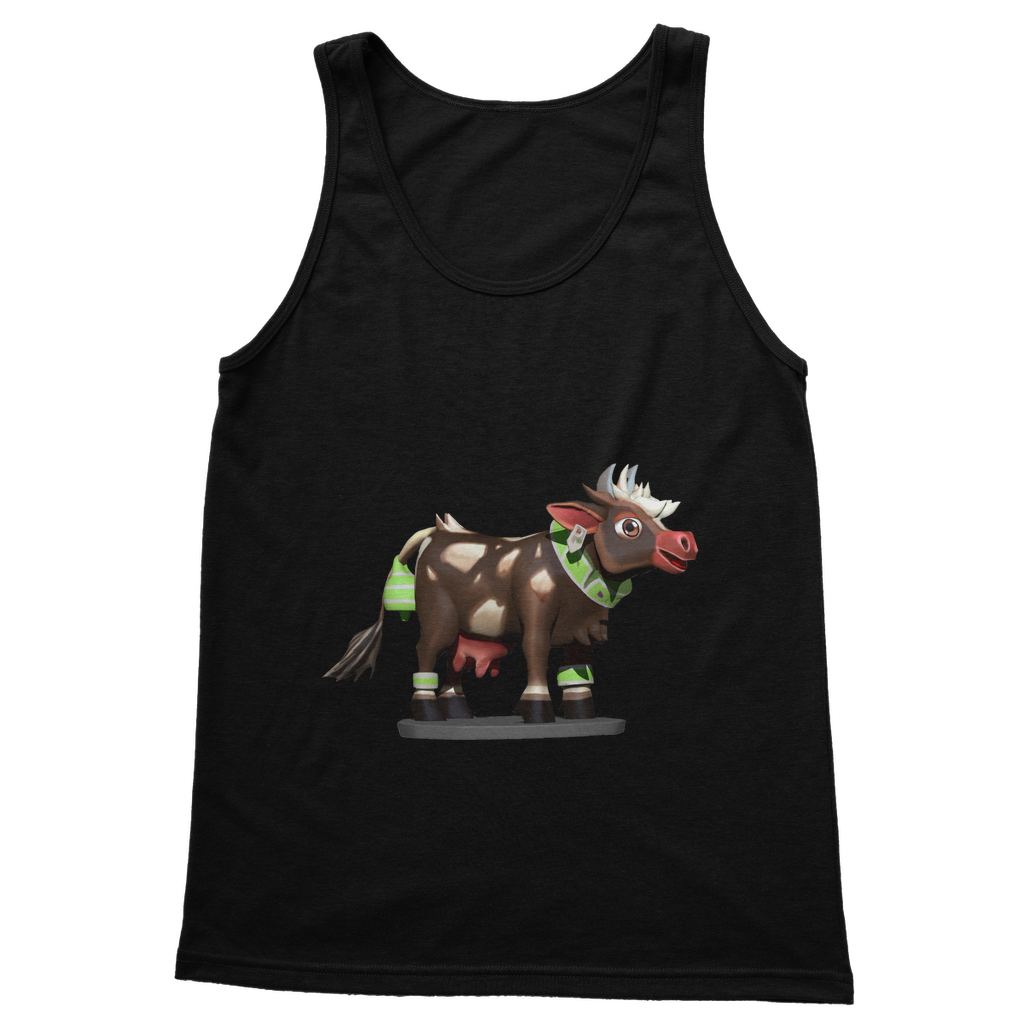 Dark Brown Cow Classic Adult Vest Top featuring a unisex design, rib knit trim, and comfortable straps, perfect for casual wear.