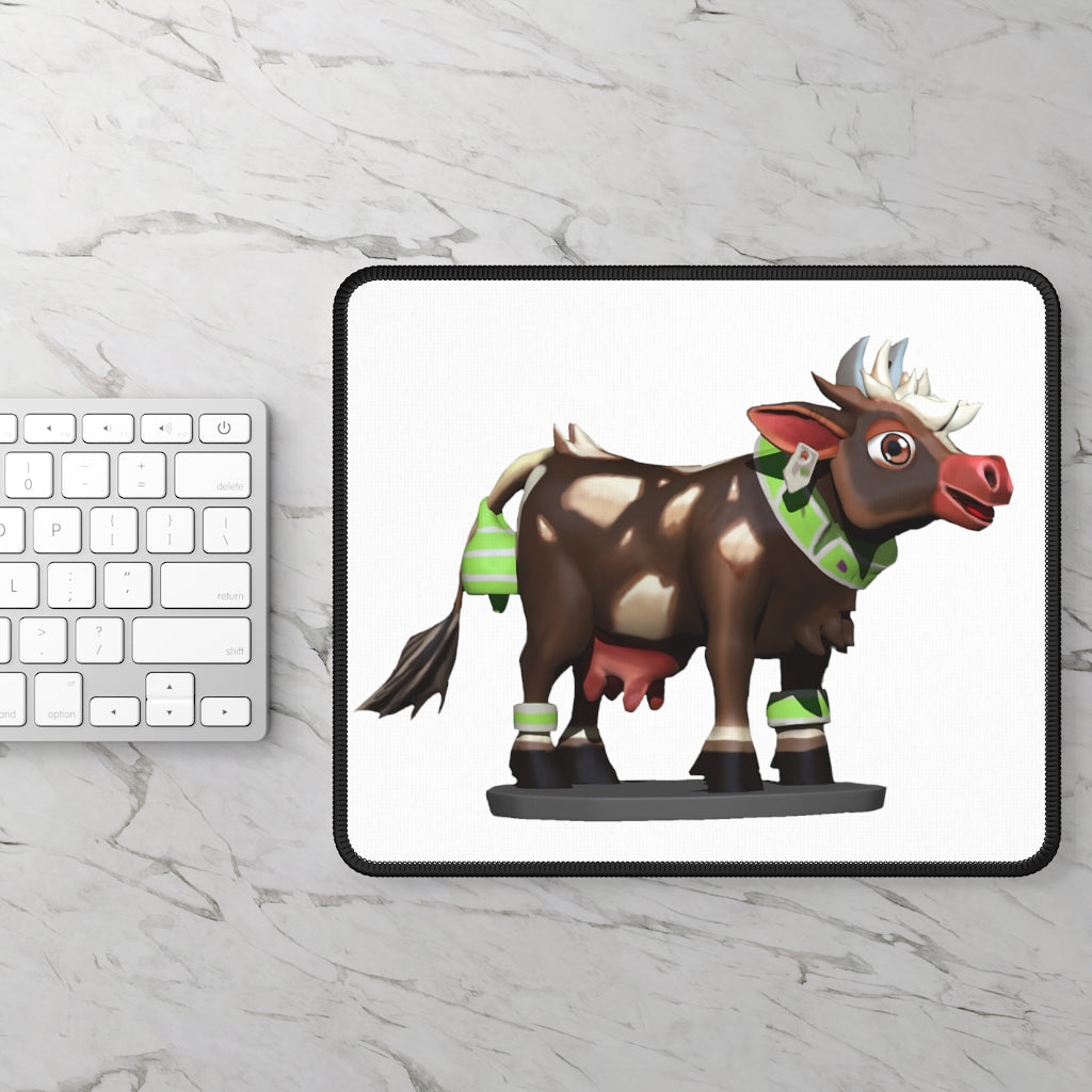 Dark Brown Cow Gaming Mouse Pad with stitched edges and vibrant design, measuring 9x7 inches.