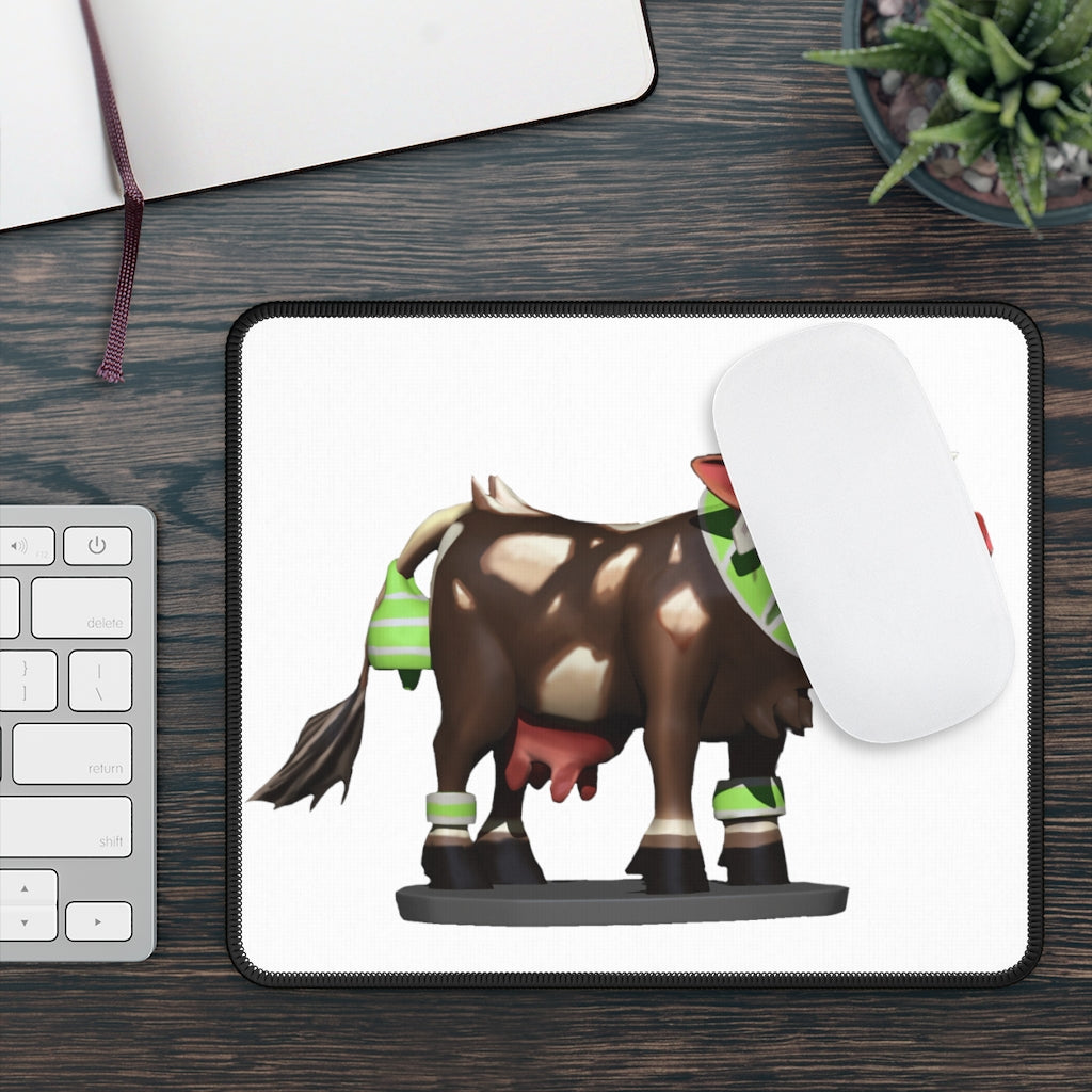 Dark Brown Cow Gaming Mouse Pad with stitched edges and vibrant design, measuring 9x7 inches.