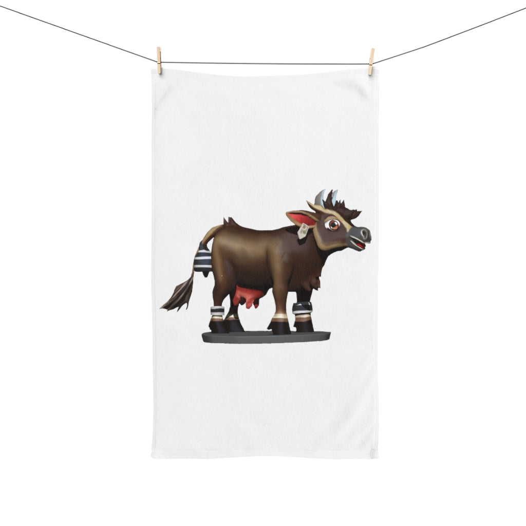 Dark Brown Cow Hand Towel featuring a chic design with a soft polyester front and cotton back, perfect for bathroom decor.