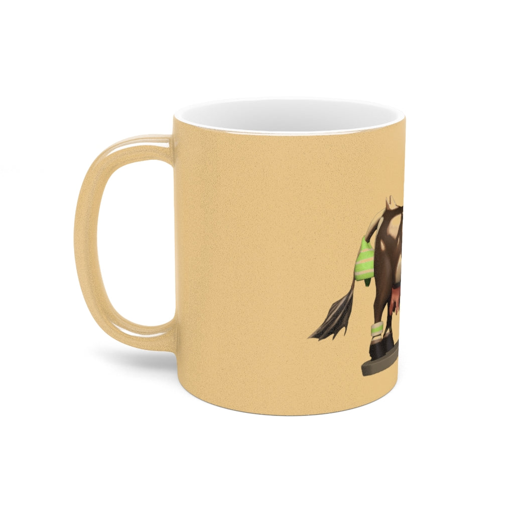 Dark Brown Cow Metallic Mug with Gold and Silver coating, showcasing a personalized design option.