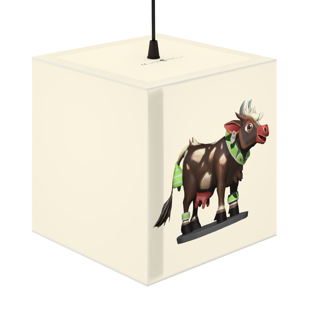Dark Brown Cow Personalized Lamp featuring a unique cube design, perfect for home or shop decor.