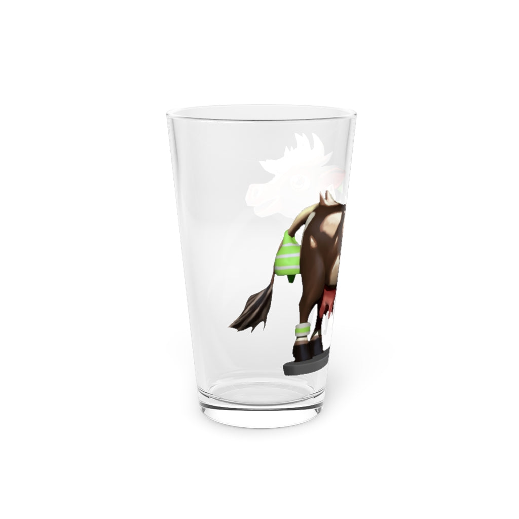 Dark Brown Cow Pint Glass, 16oz, clear glass with customizable design, perfect for beverages.