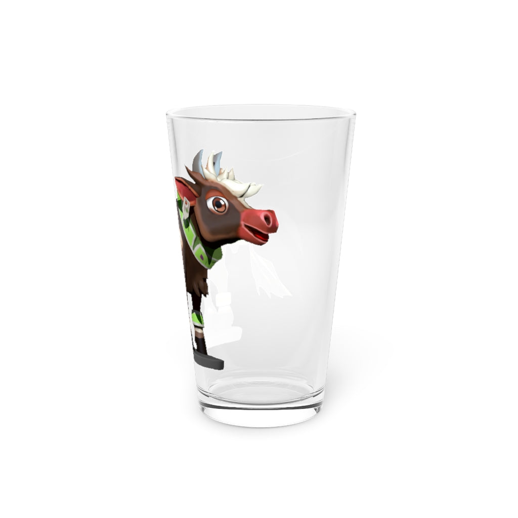 Dark Brown Cow Pint Glass, 16oz, clear glass with customizable design, perfect for beverages.