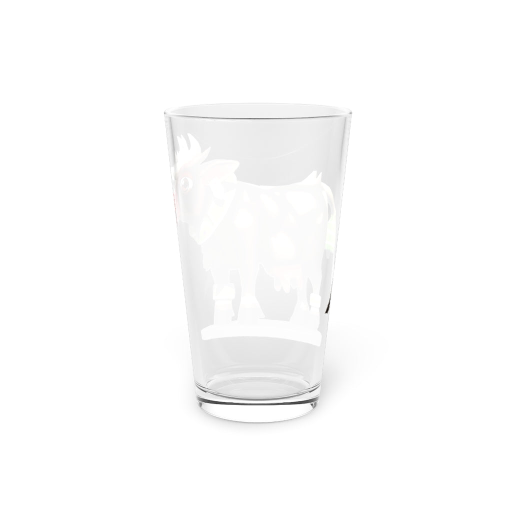 Dark Brown Cow Pint Glass, 16oz, clear glass with customizable design, perfect for beverages.