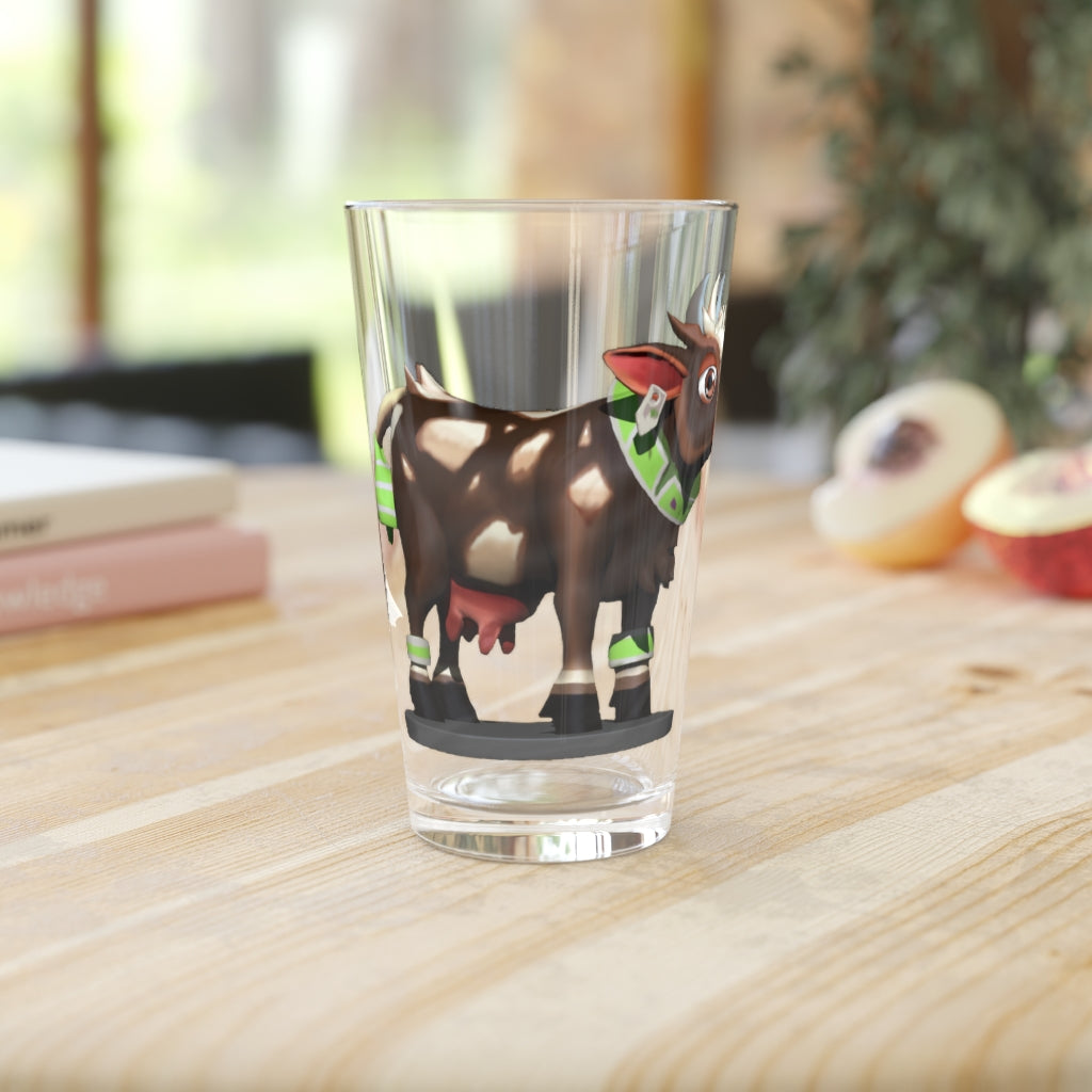 Dark Brown Cow Pint Glass, 16oz, clear glass with customizable design, perfect for beverages.