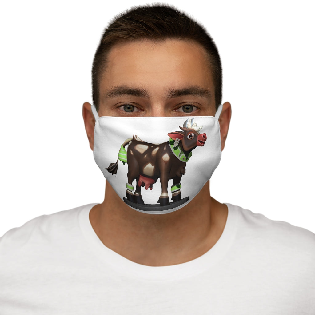 Dark brown cow print snug-fit polyester face mask with elastic earloops, showcasing a stylish and comfortable design.