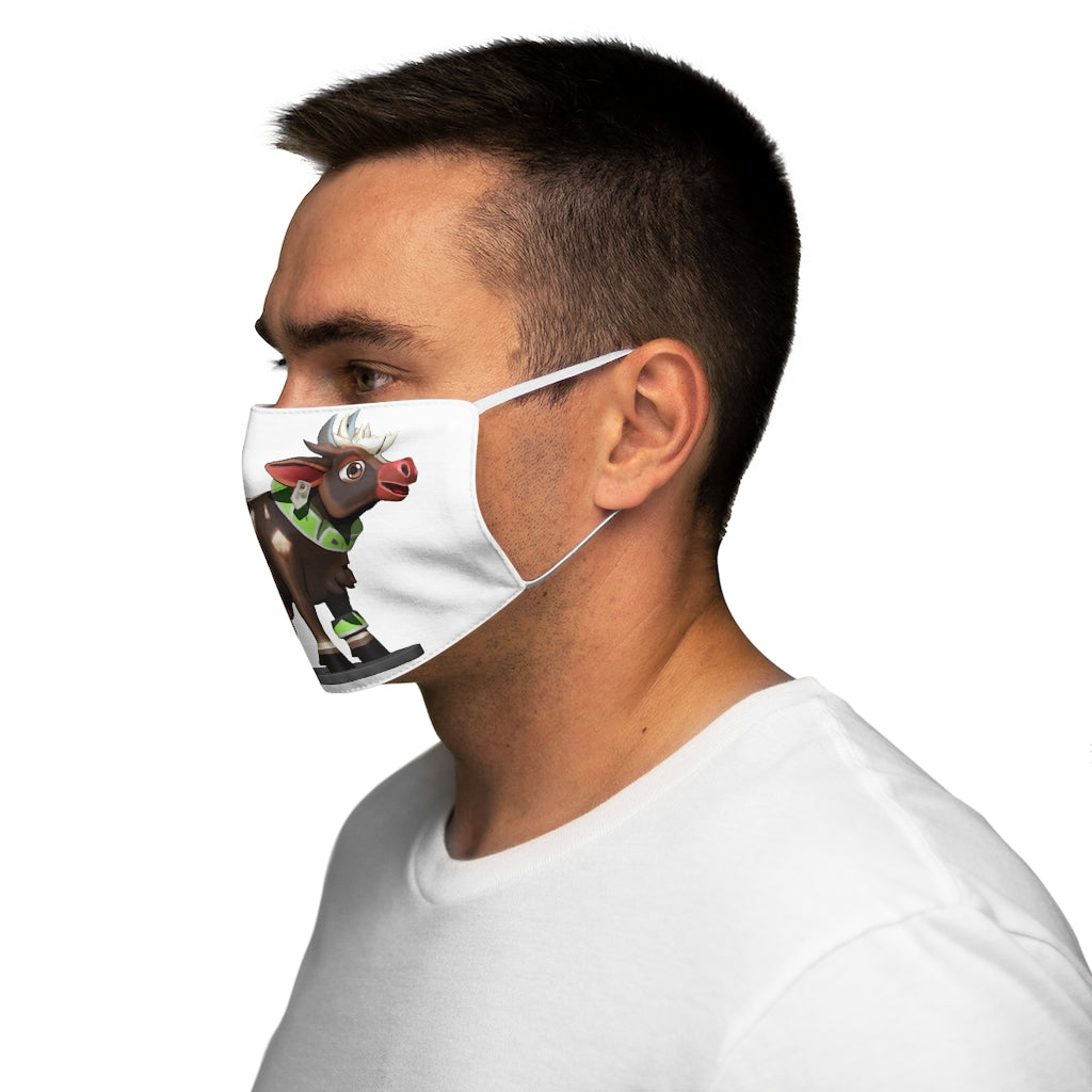 Dark brown cow print snug-fit polyester face mask with elastic earloops, showcasing a stylish and comfortable design.