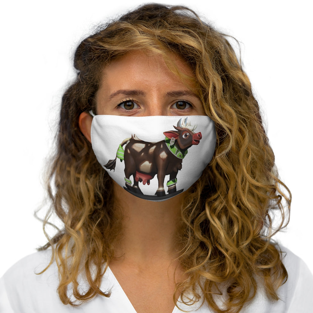 Dark brown cow print snug-fit polyester face mask with elastic earloops, showcasing a stylish and comfortable design.