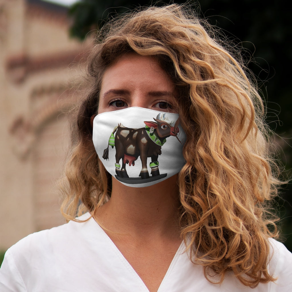 Dark brown cow print snug-fit polyester face mask with elastic earloops, showcasing a stylish and comfortable design.