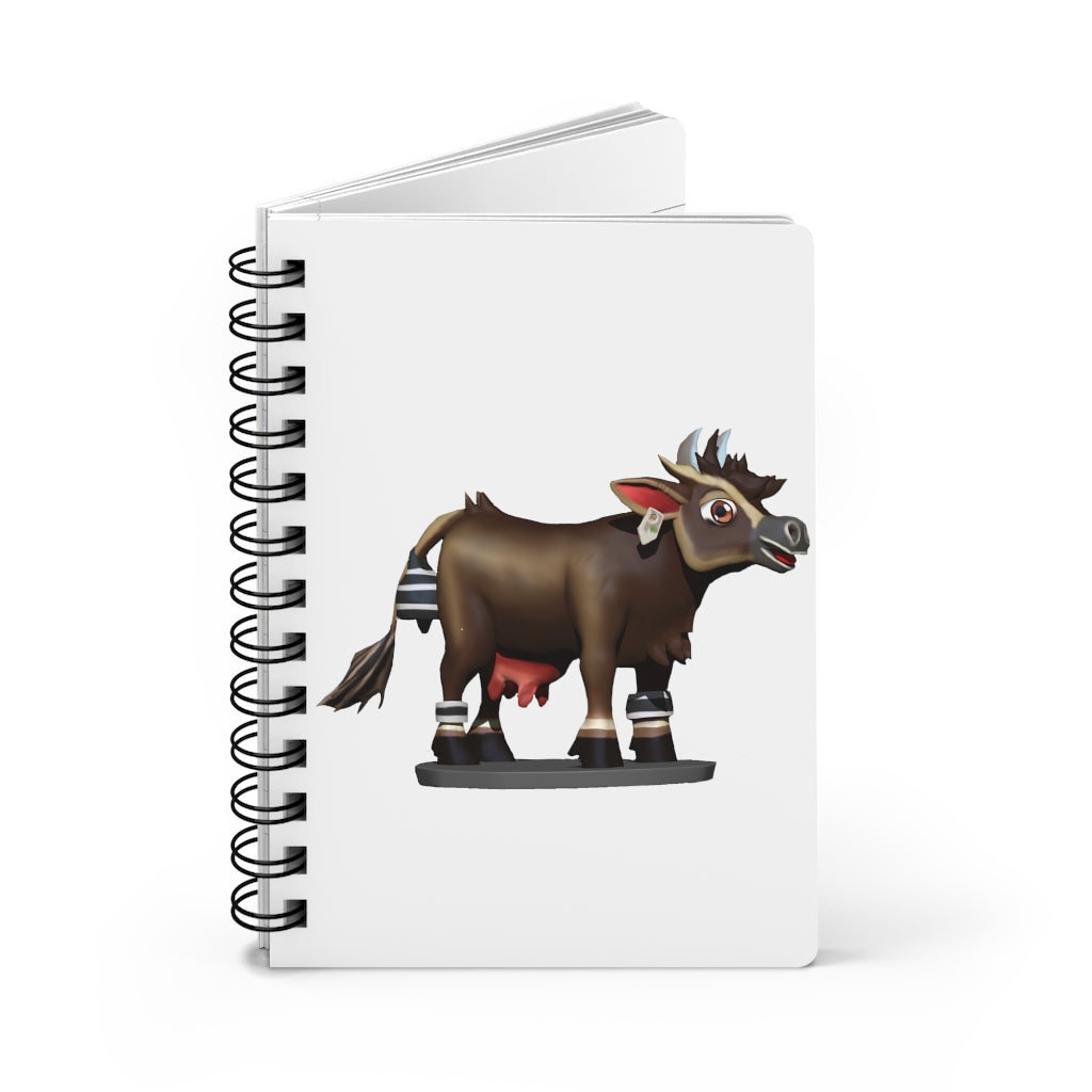 Dark brown cow spiral bound journal with glossy cover and lined pages.
