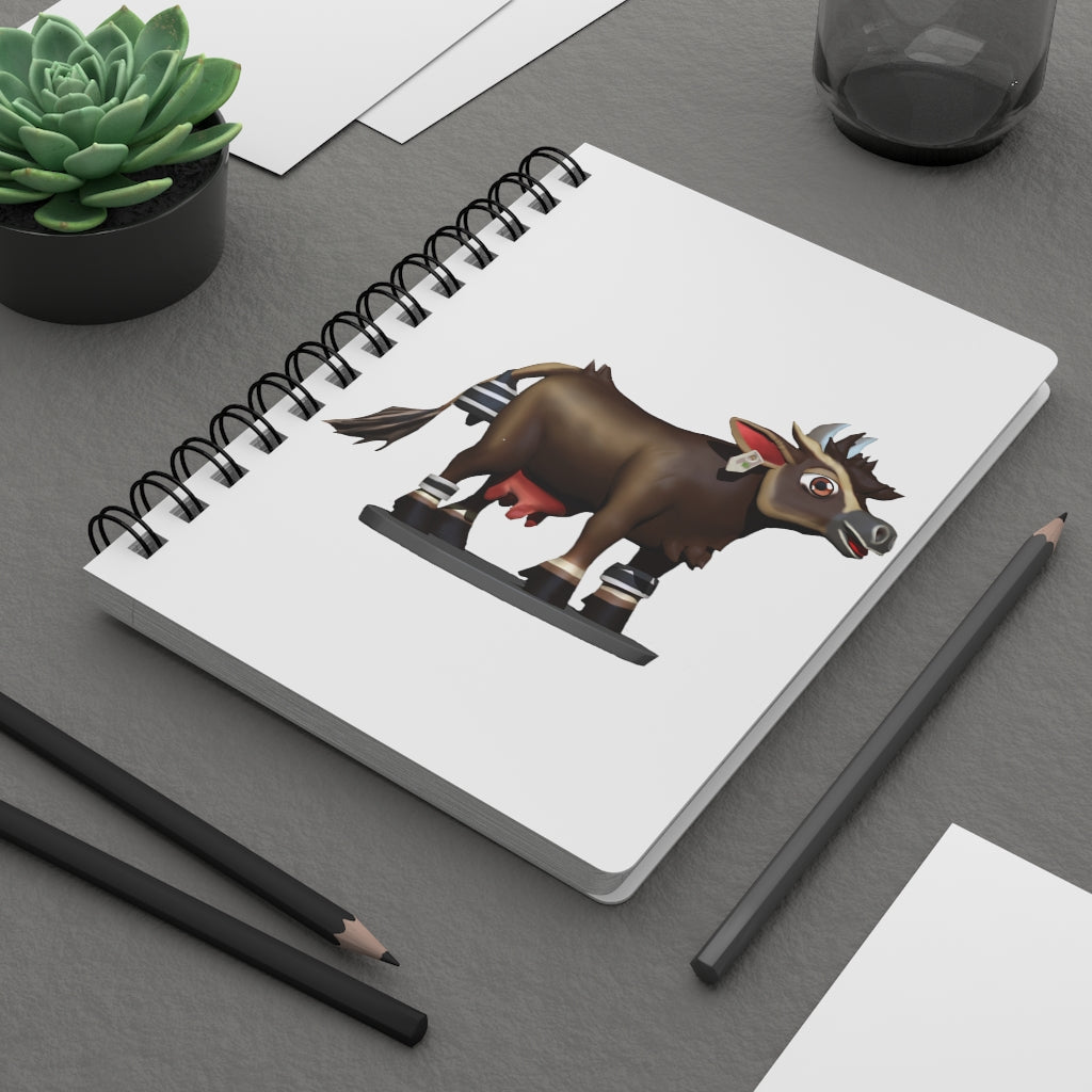 Dark brown cow spiral bound journal with glossy cover and lined pages.