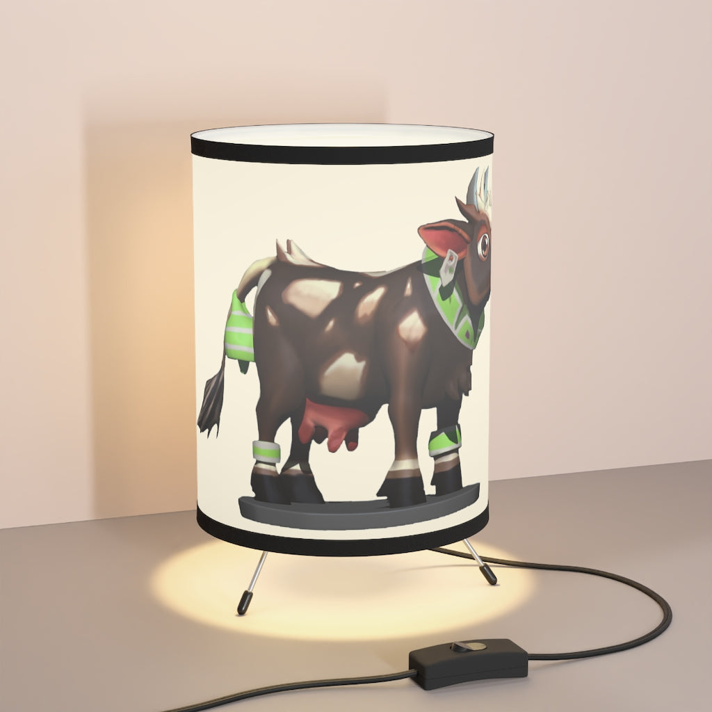 Dark Brown Cow Tripod Lamp with a high-resolution printed shade, featuring a sturdy galvanized steel tripod base and type A plug for US/CA sockets.