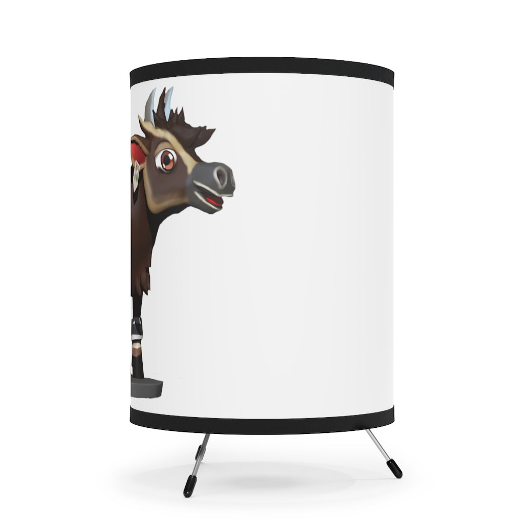 Dark Brown Cow Tripod Lamp with a high-resolution printed shade, featuring a sturdy galvanized steel base and type A plug for US/CA sockets.