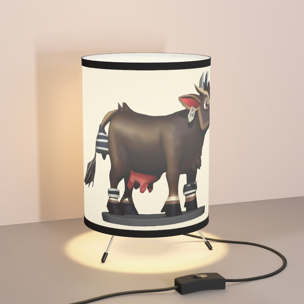 Dark Brown Cow Tripod Lamp with a high-resolution printed shade, featuring a sturdy galvanized steel base and type A plug for US/CA sockets.