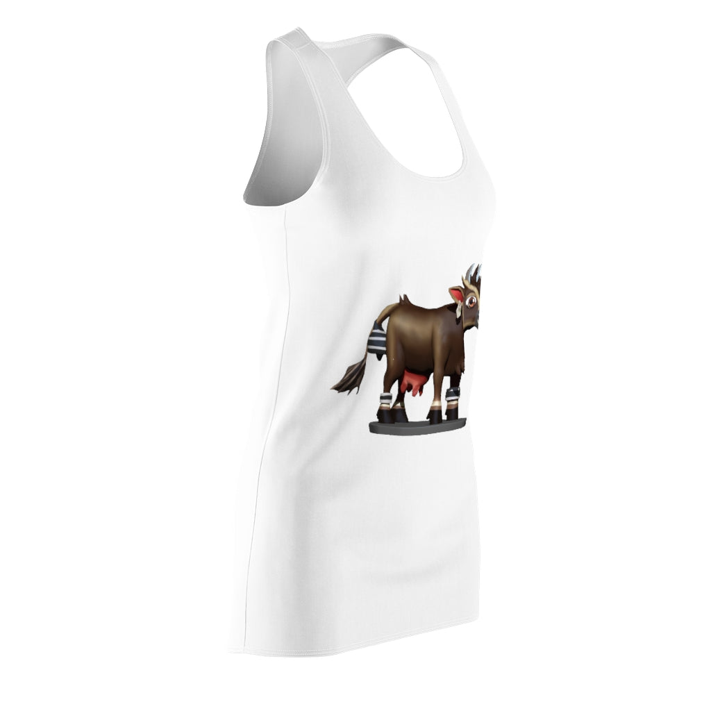 Dark Brown Cow Women's Cut & Sew Racerback Dress showcasing a stylish and comfortable design, perfect for various occasions.
