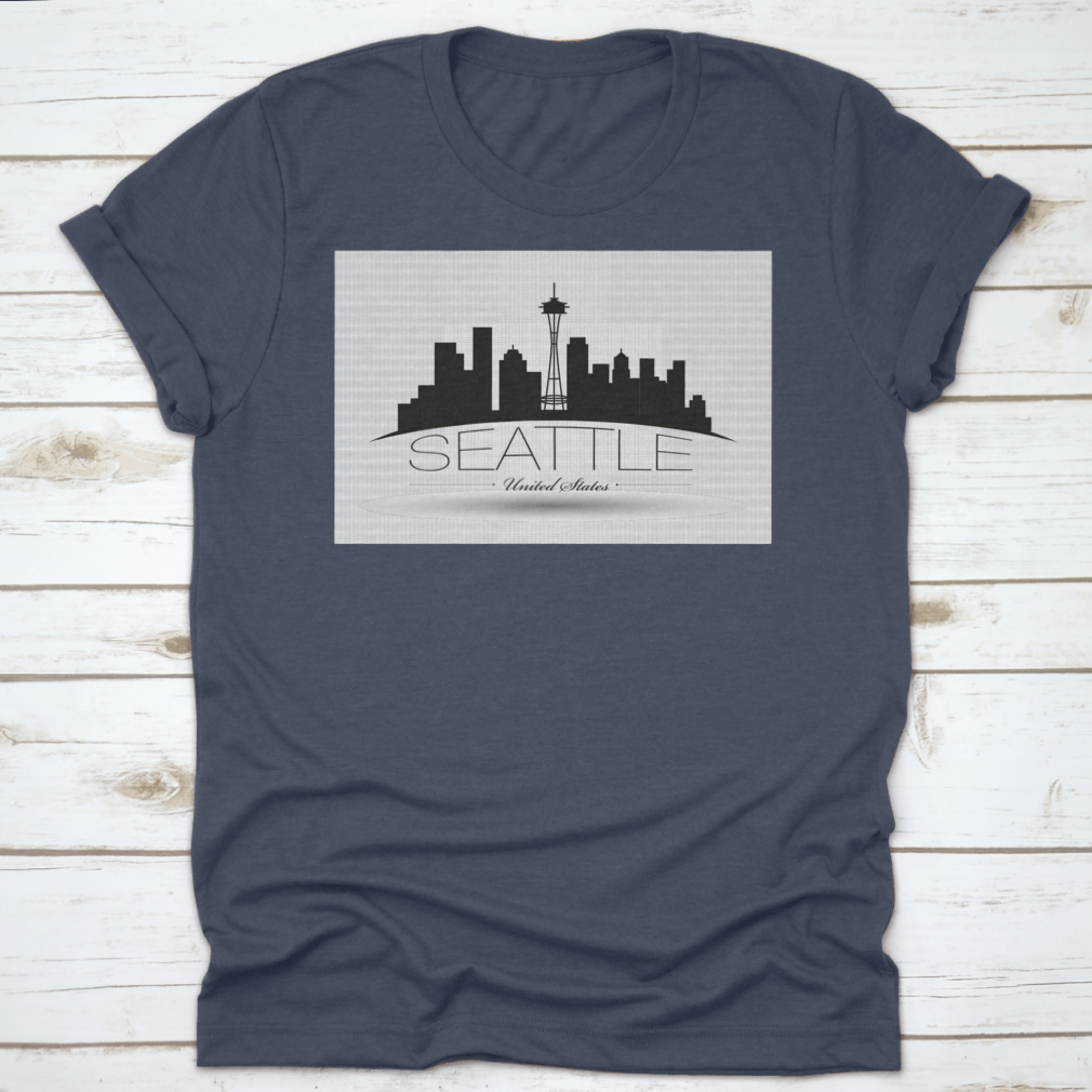 Dark Inked Linear Banner Vector showcasing the Seattle Washington skyline, featuring iconic buildings and a stylish design.