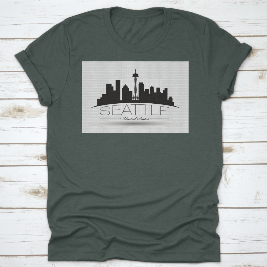 Dark Inked Linear Banner Vector showcasing the Seattle Washington skyline, featuring iconic buildings and a stylish design.