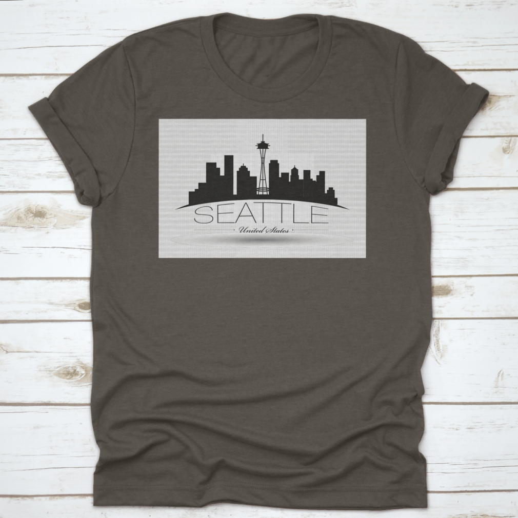 Dark Inked Linear Banner Vector showcasing the Seattle Washington skyline, featuring iconic buildings and a stylish design.
