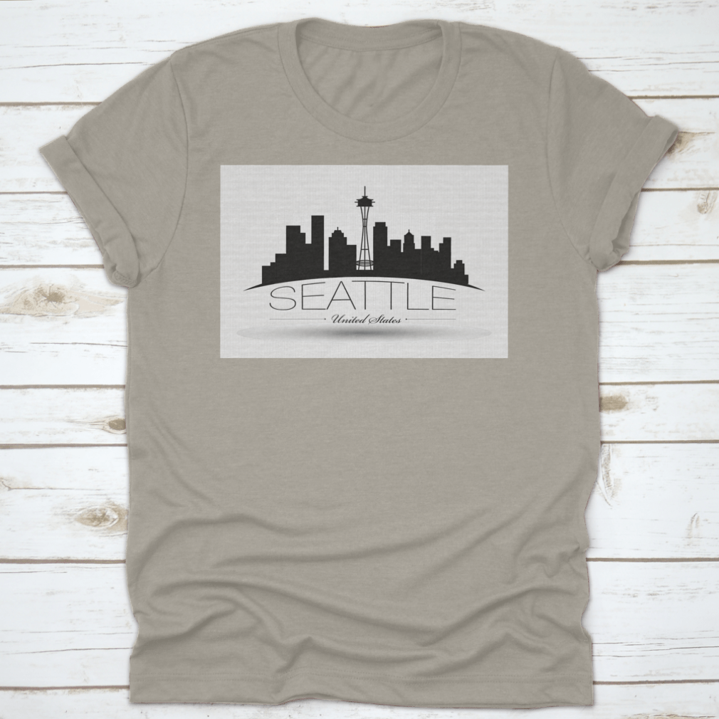 Dark Inked Linear Banner Vector showcasing the Seattle Washington skyline, featuring iconic buildings and a stylish design.