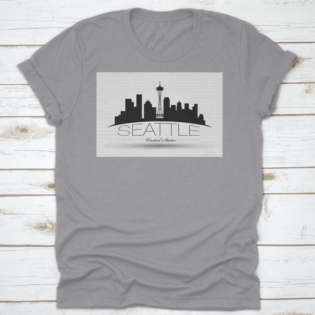 Dark Inked Linear Banner Vector showcasing the Seattle Washington skyline, featuring iconic buildings and a stylish design.