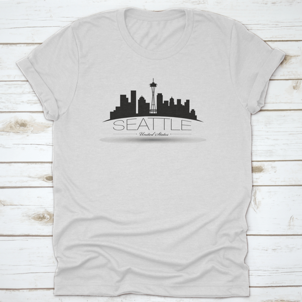 Dark Inked Linear Banner Vector showcasing the Seattle Washington skyline, featuring iconic buildings and a stylish design.