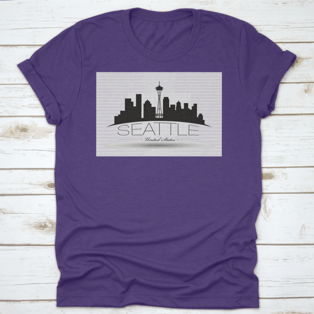 Dark Inked Linear Banner Vector showcasing the Seattle Washington skyline, featuring iconic buildings and a stylish design.